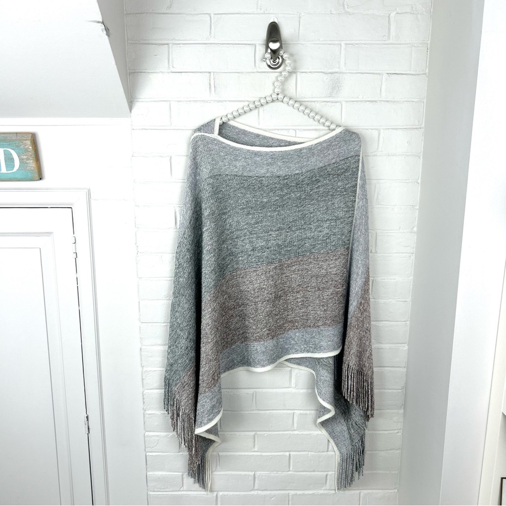 Earth Tones Fringe Lightweight Knit Boho Poncho OSFM